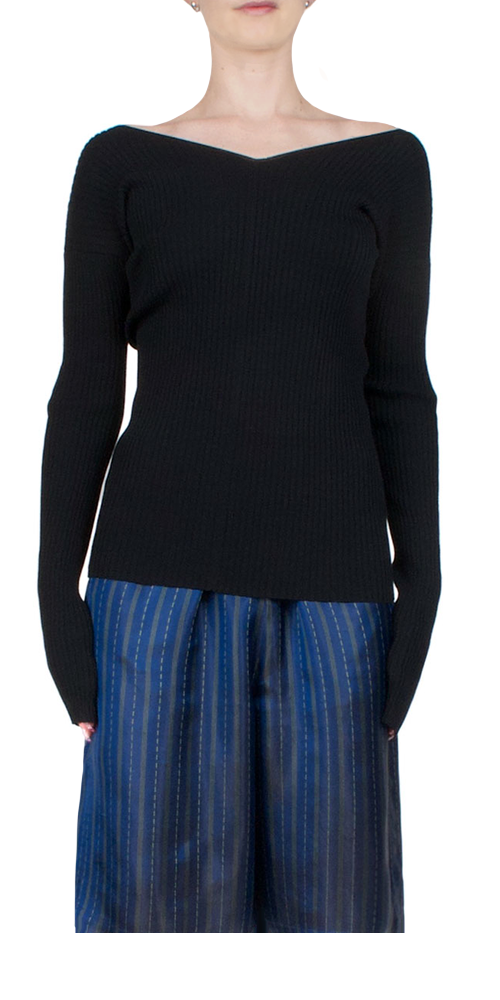 Ribbed Double-V Top Black