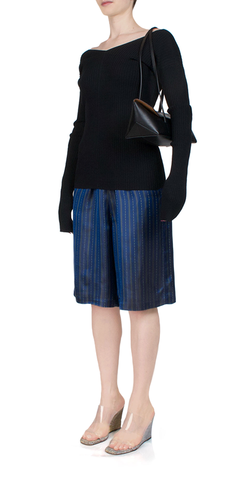 Ribbed Double-V Top Black