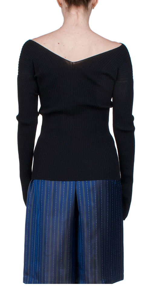 Ribbed Double-V Top Black
