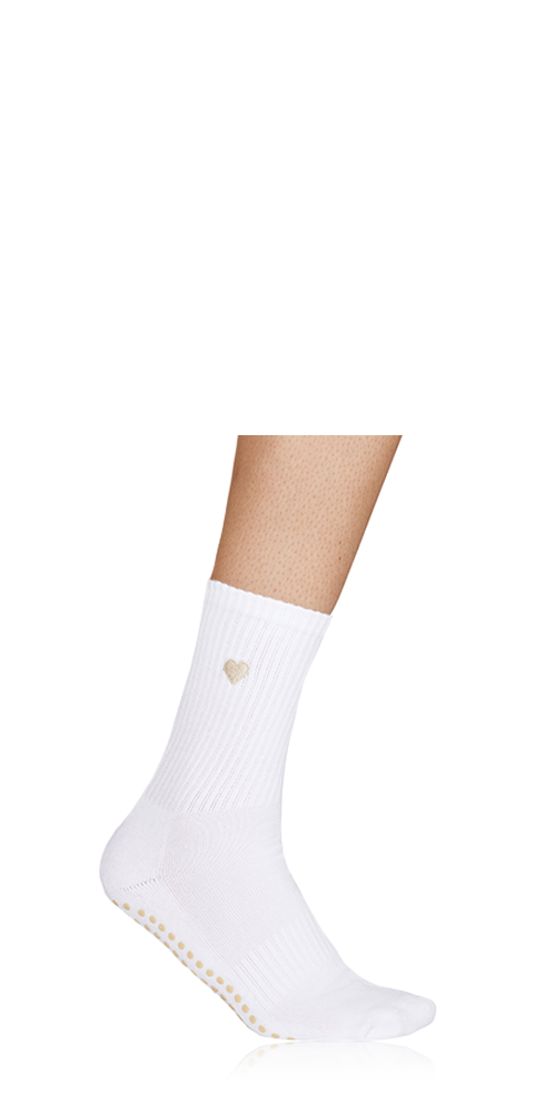 Beige Heart Grip Socks