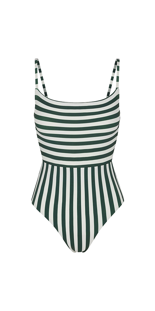 Square Neck Open Back One-Piece Mixed Stripes
