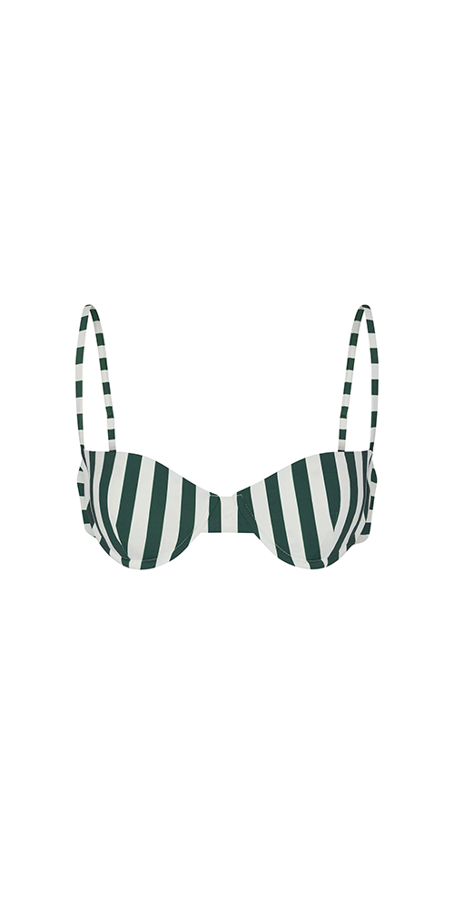 Balconette Underwire Bikini Top in Green Vertical Stripes