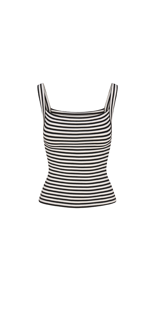 Square Neck Tank Top In Black &amp; White Stripe Jersey