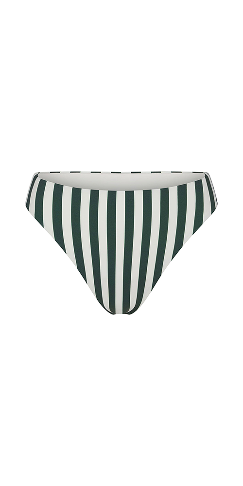 Midi High-Cut Bikini Bottom in Green Vertical Stripes