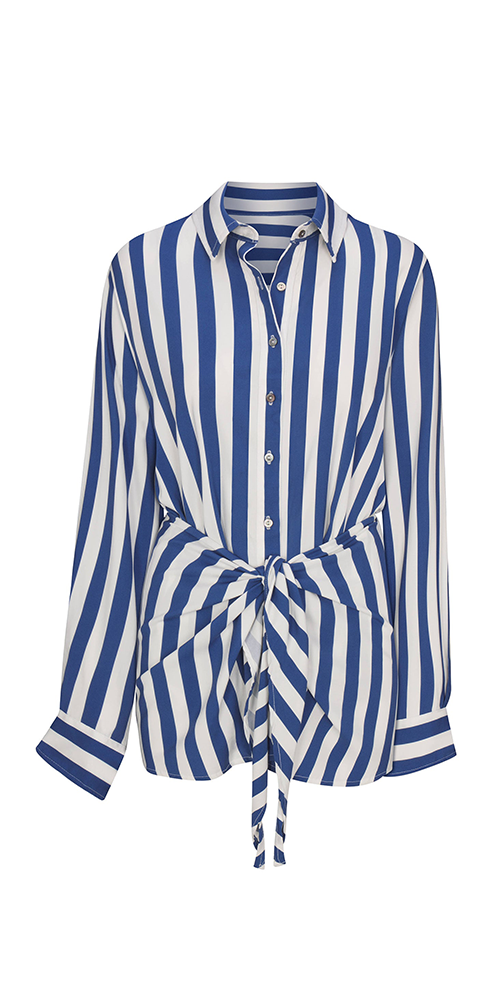 L.A. Button-Down Wrap Mini Dress in Striped Stretch Twill