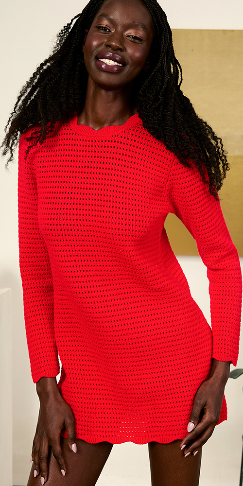 Faro Crochet Dress Red