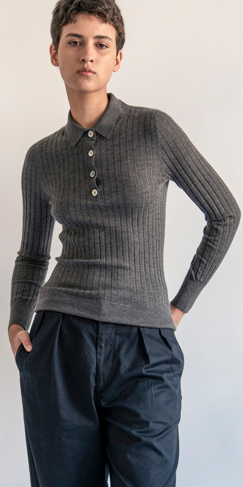 Luna Superfine Cashmere Polo Top