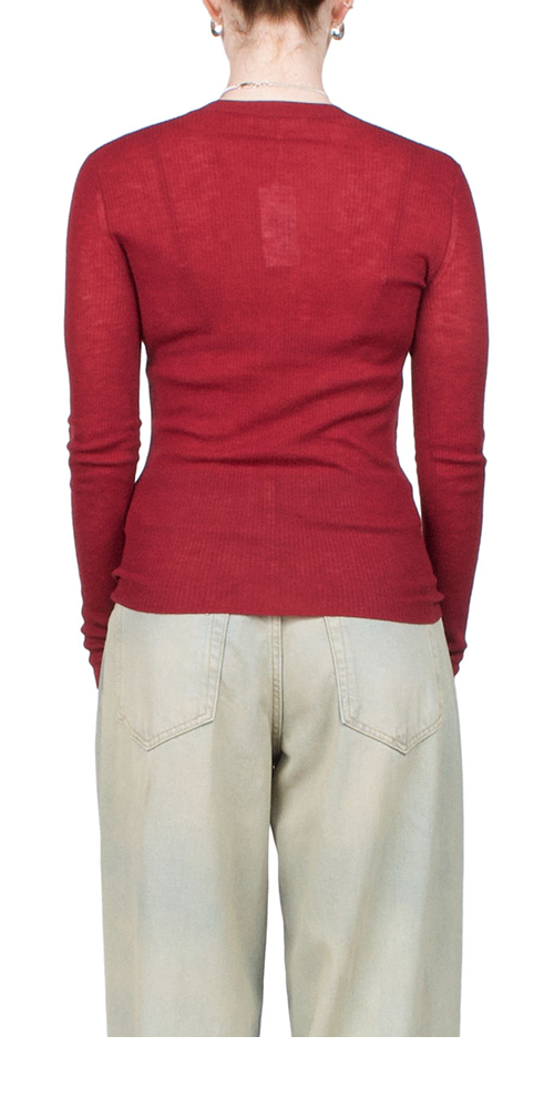 Skinny Rib V Cardigan Wine