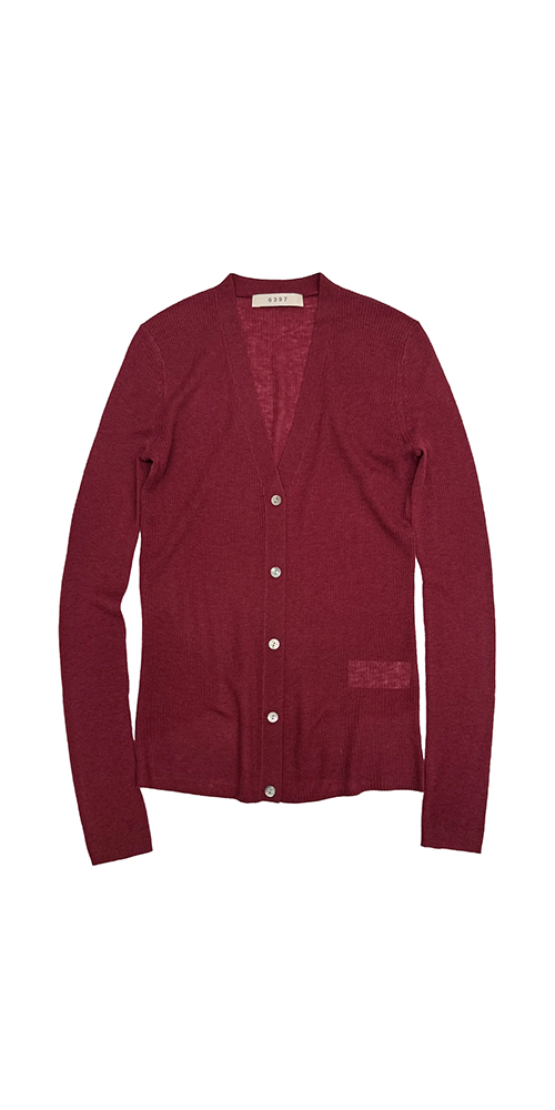 Skinny Rib V Cardigan Wine