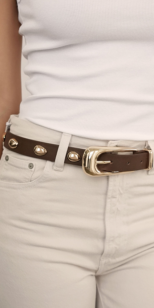 Teardrop Studded Belt in Coffee