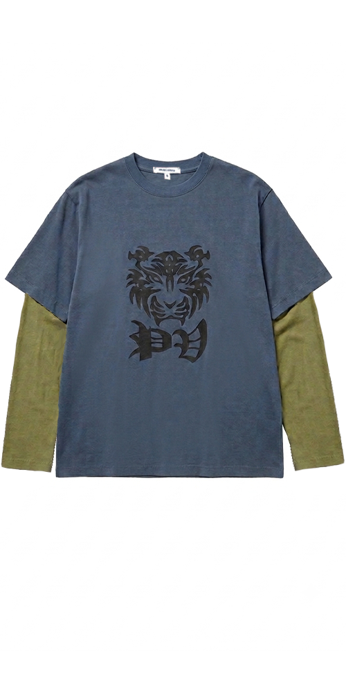 PV Tiger Printed Long Sleeve Tee Navy/Olive