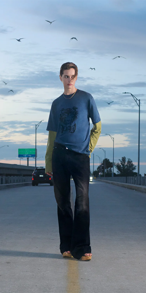 PV Tiger Printed Long Sleeve Tee Navy/Olive