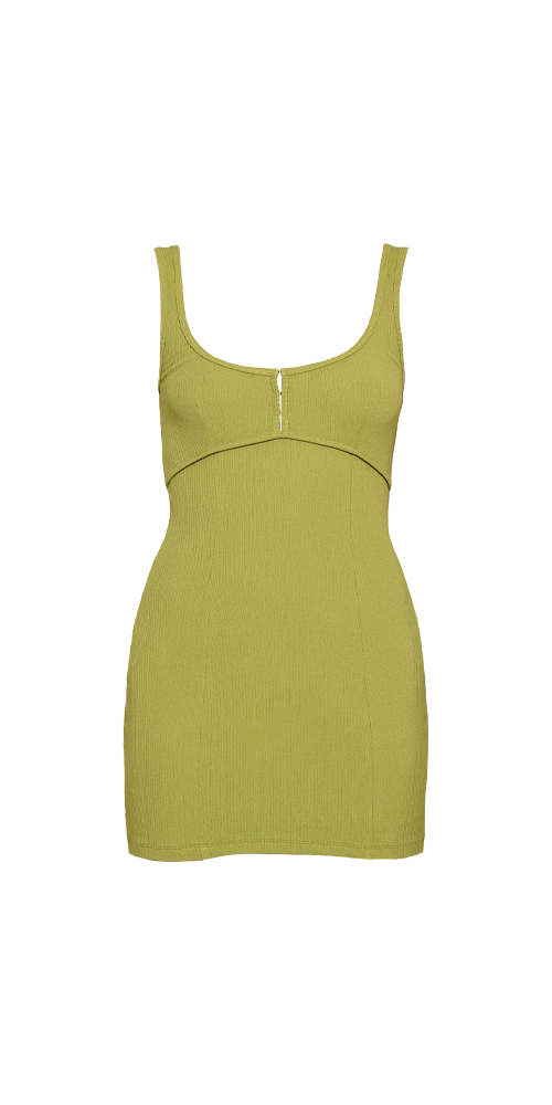 Ribbed Square Neck Dress Split Pea