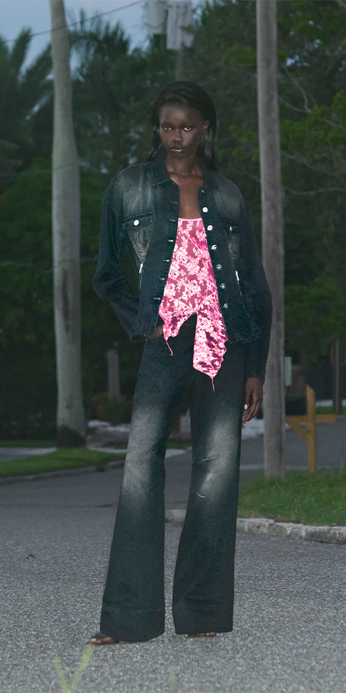 Low Rise Frayed Jeans Acid Green