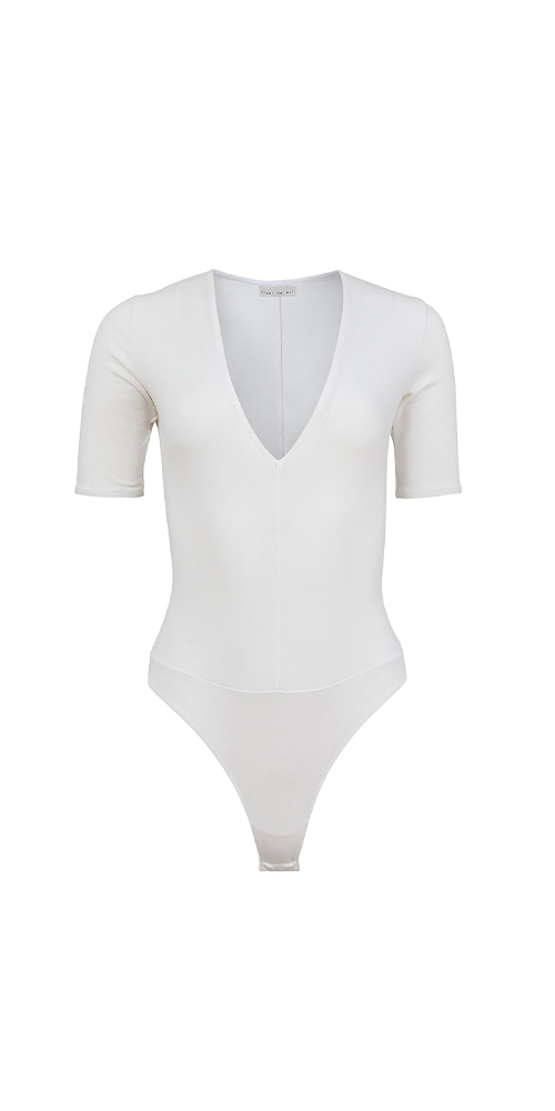 Organic Cotton Deep V Bodysuit Ivory