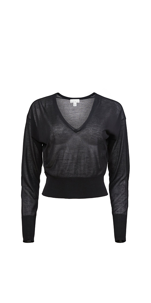 Sheer Knit V-Neck Sweater Black