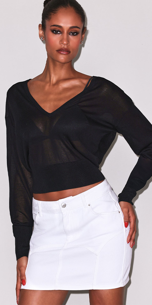 Sheer Knit V-Neck Sweater Black