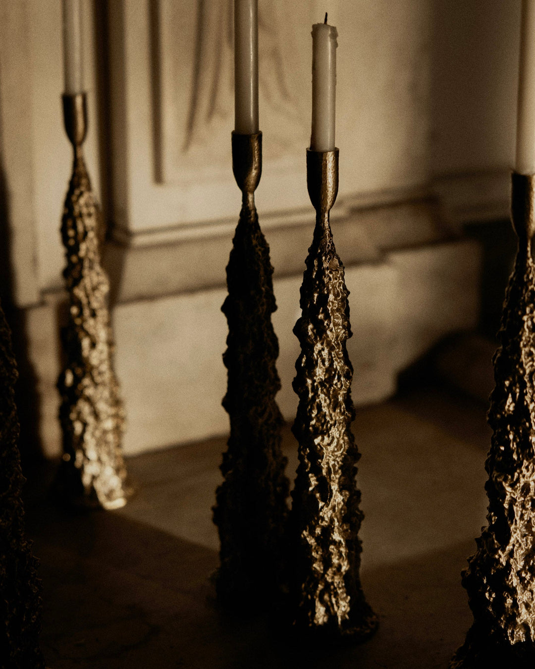 Fiera Candle Holder in Aged Brass