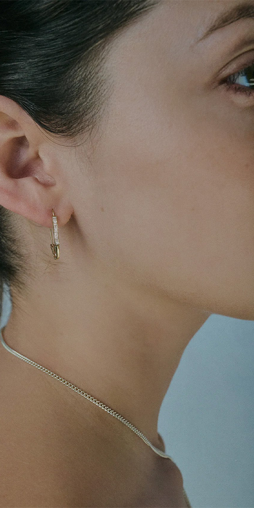 Baguette Safety Pin White Sapphires