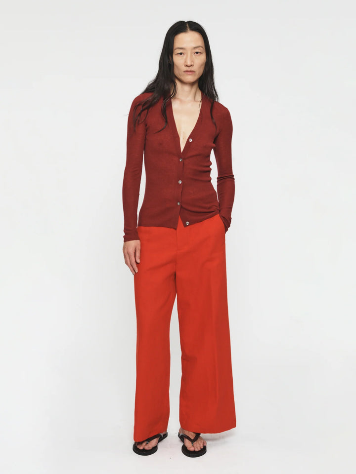 Skinny Rib V Cardigan Wine