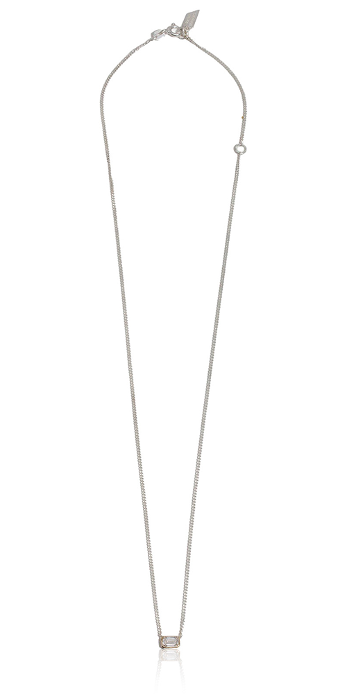 Mixed Metal Emerald Cut Floating Diamond Necklace