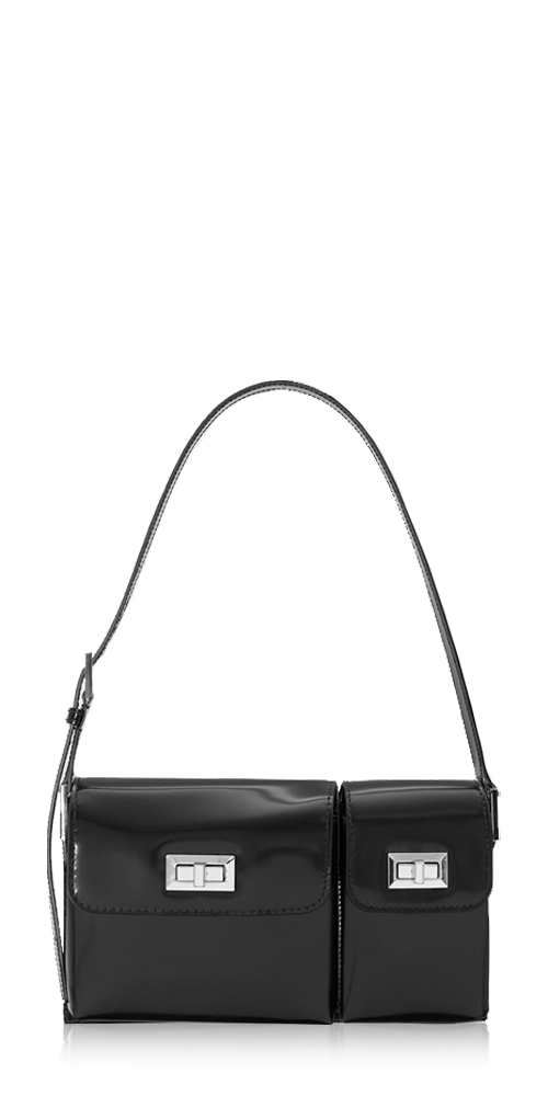 Billy Black Semi Patent Leather Shoulder Bag