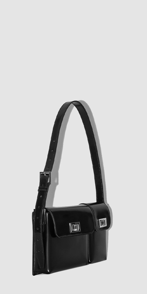 Billy Black Semi Patent Leather Shoulder Bag