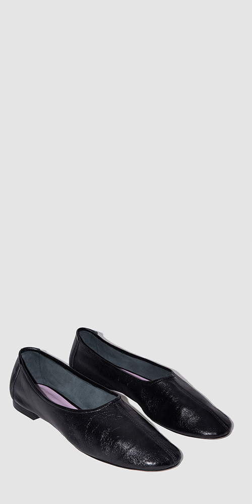 Prudence Creased Leather Ballet Flat Black