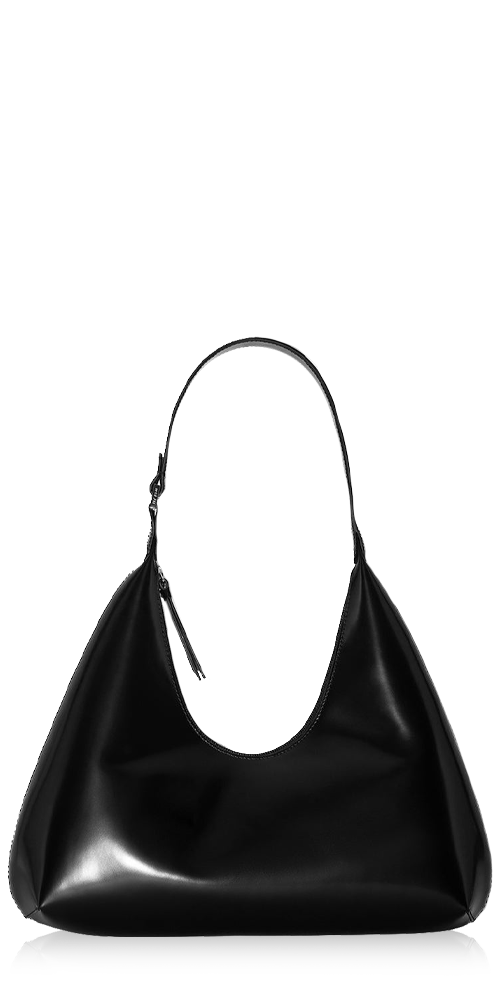 Amber Black Semi Patent Leather Shoulder Bag