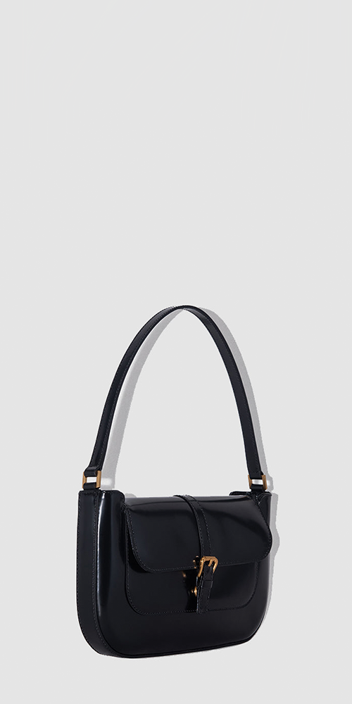 Miranda Semi Patent Leather Shoulder Bag Black