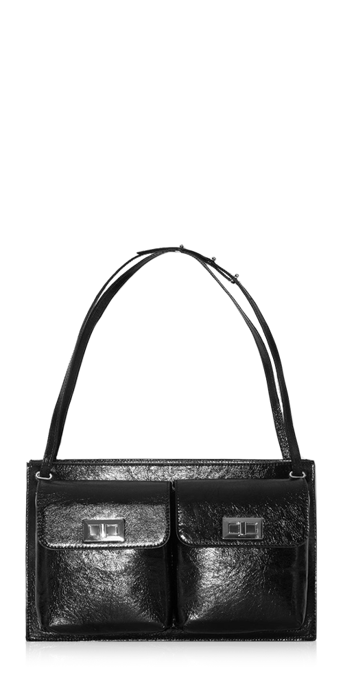 Billy Tote Creased Leather Shoulder Bag Black