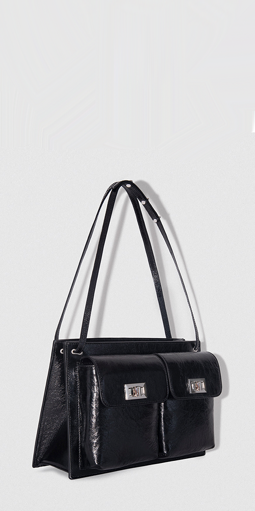 Billy Tote Creased Leather Shoulder Bag Black