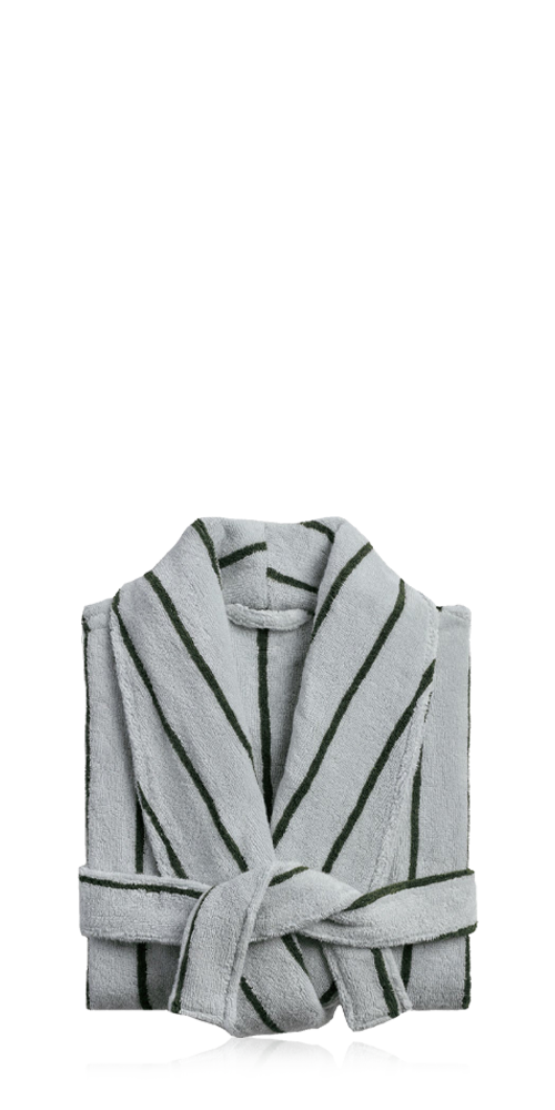 Turkish Cotton Stripe Robe Sky with Evergreen