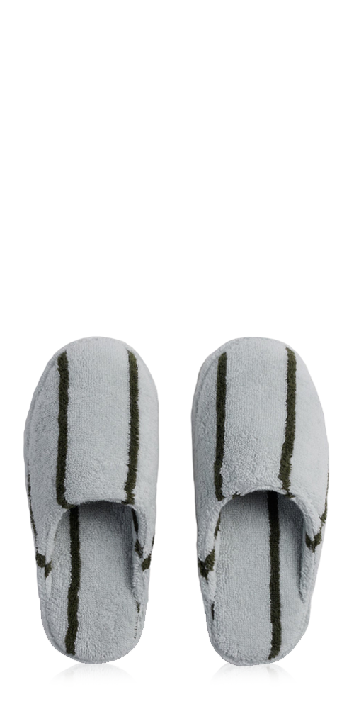 Turkish Cotton Stripe Slippers Sky with Evergreen