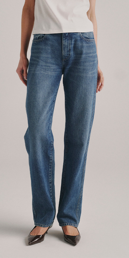 Cate Classic Straight High-Rise 31" Jeans  Mid To Dark
