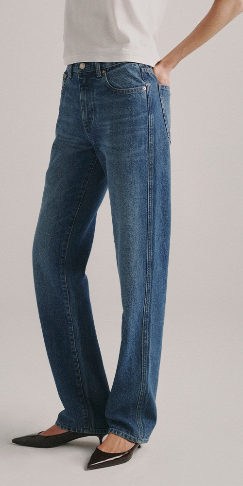 Cate Classic Straight High-Rise 31" Jeans  Mid To Dark