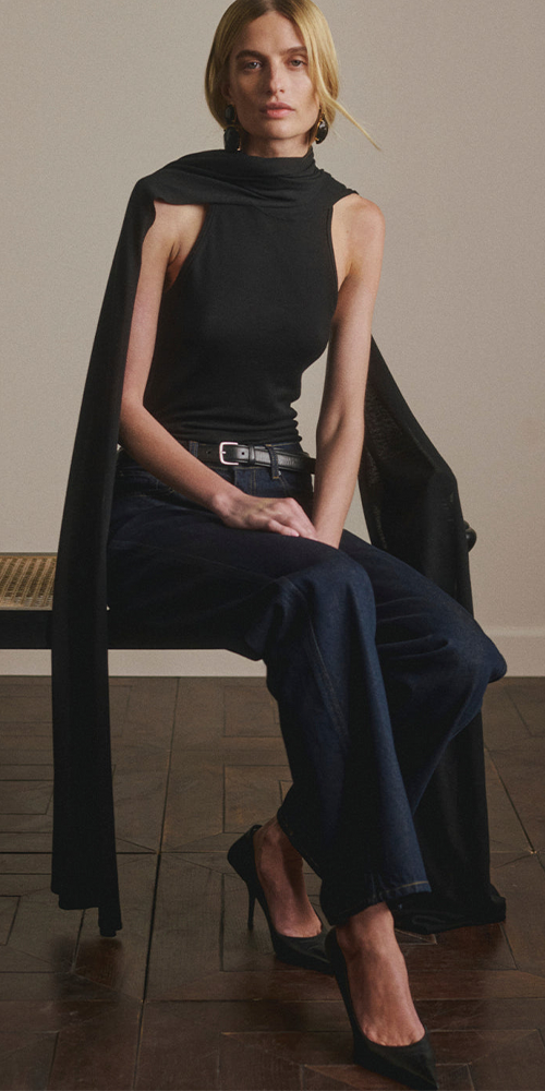 Scarf Tie Top Black