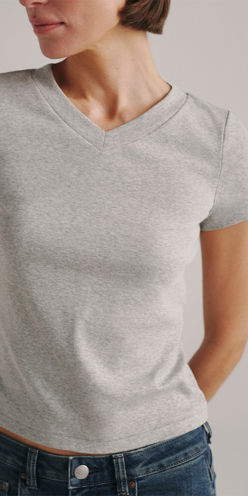 Shrunken Tee V-Neck Heather Grey