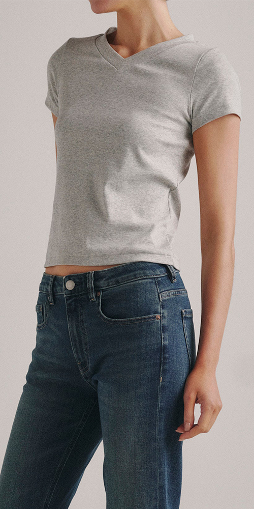 Shrunken Tee V-Neck Heather Grey