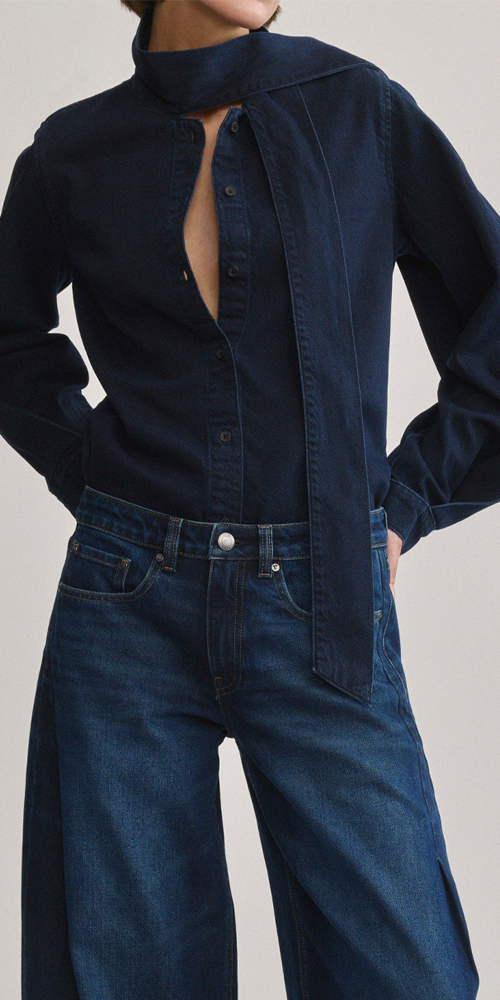 Simone Denim Tie Shirt Nightfall Aura