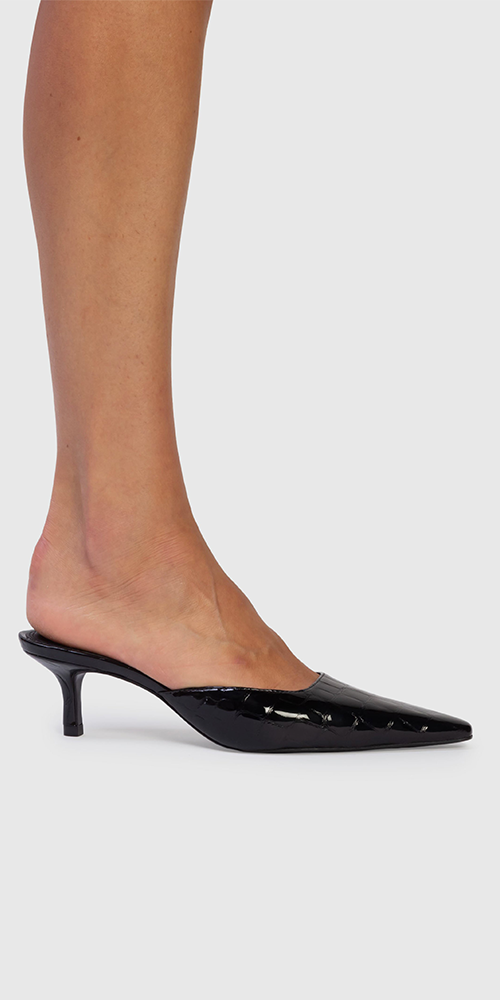 Riley 50mm Mules Black Croc Embossed
