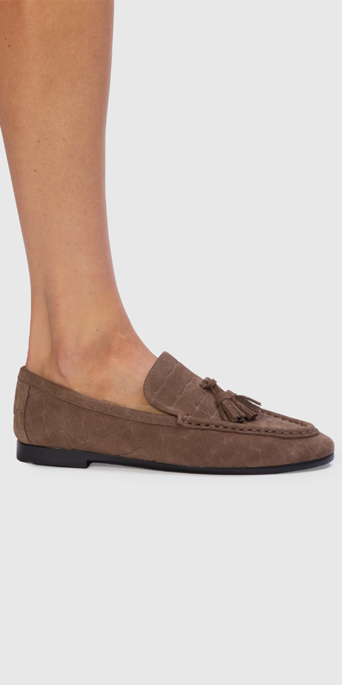 Finn Loafers Brown Croc Embossed Suede