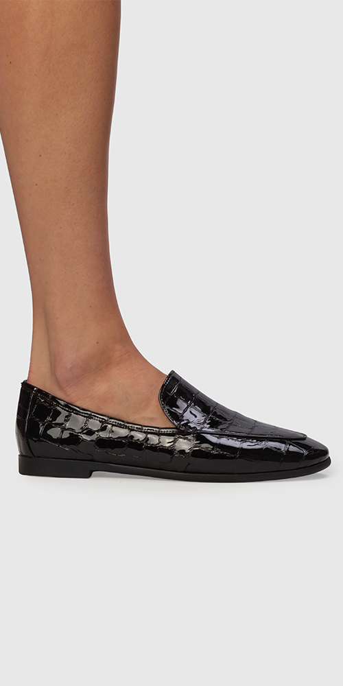 Allie Loafers Black Croc Patent Leather