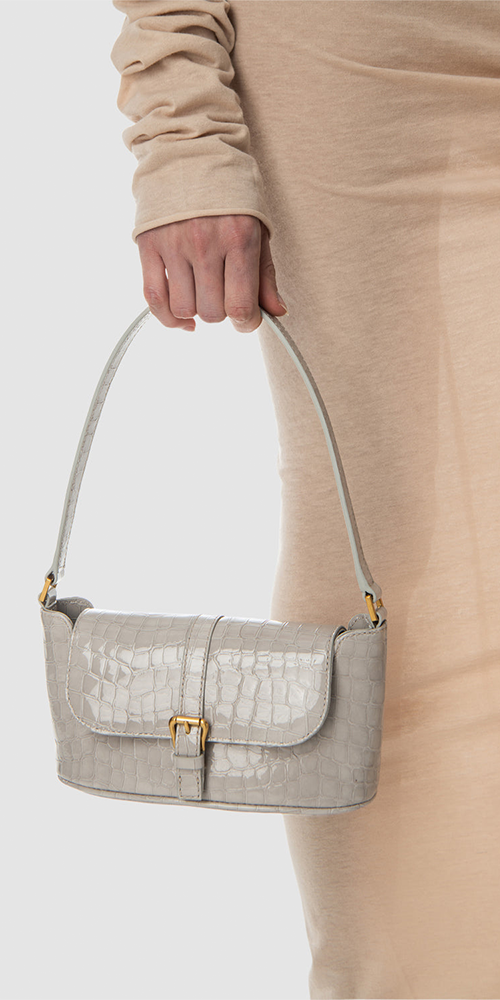 Miranda Baguette Croco Embossed Shoulder Bag Arctic Cloud