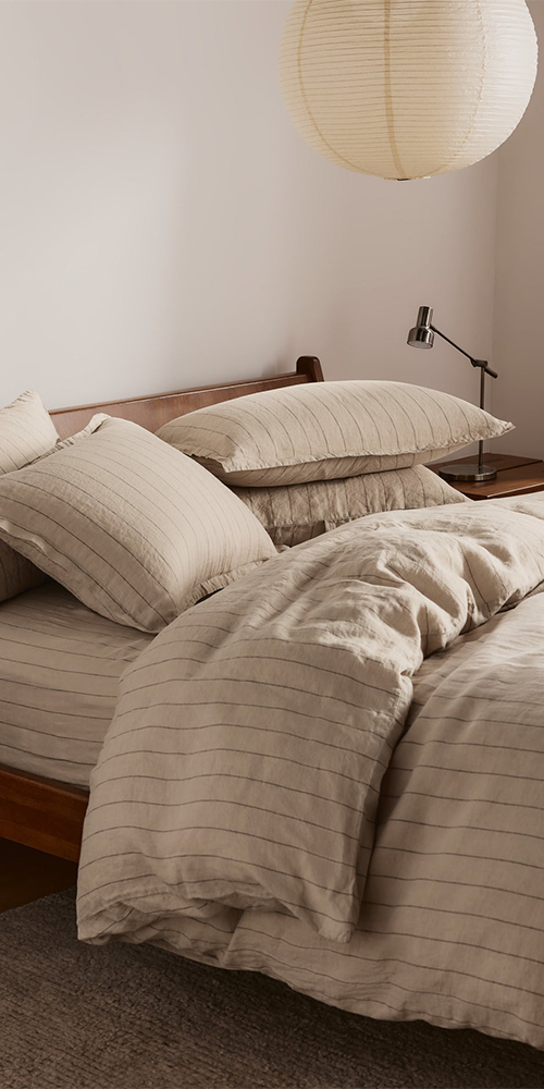 Linen Duvet Cover Bone Stripe
