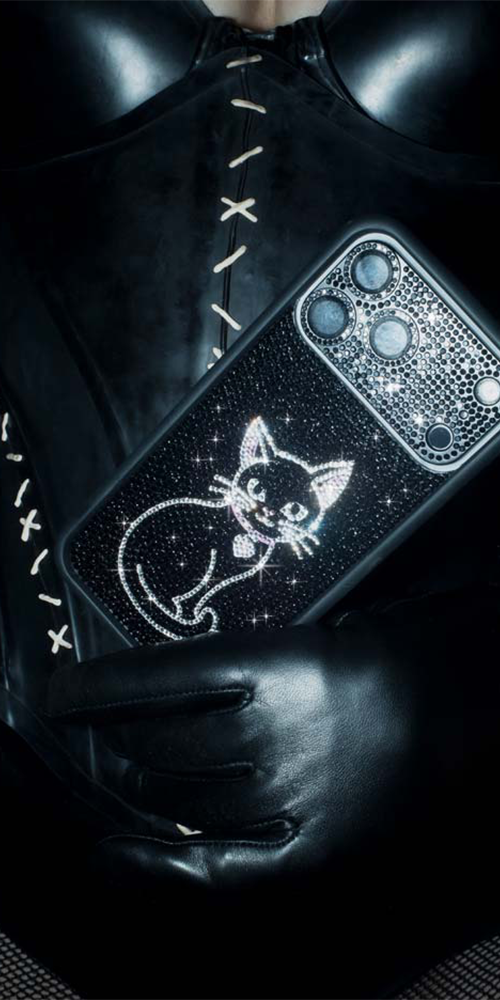 Rhinestone Black Cat iPhone Case