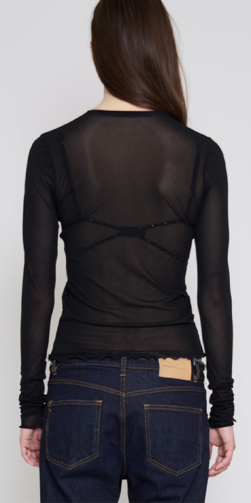 Long Sleeve Mesh Top Black