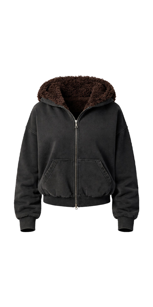 Wash Zip-up Hoodie Black