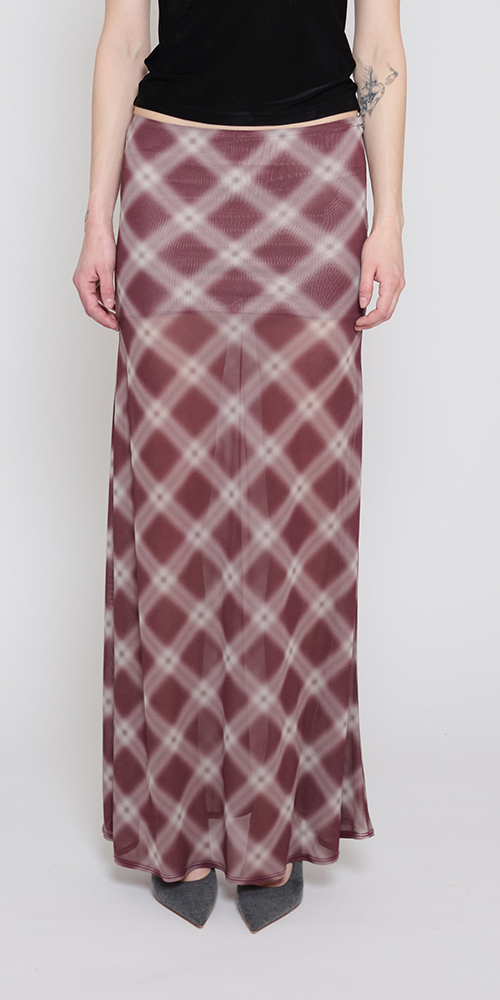 Plaid Paneled Maxi Skirt Mauve