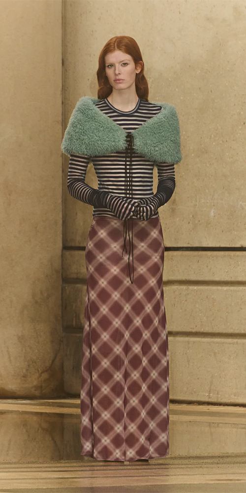 Plaid Paneled Maxi Skirt Mauve